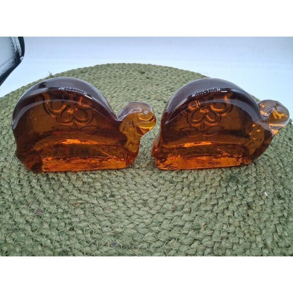 Amber Glass Turtle Bookends With Floral Detail 2-Piece Set Vintage Decorative Ac - Picture 2 of 7